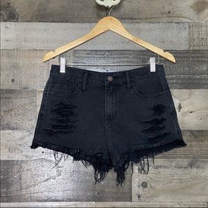 Hollister Black Distressed High Rise Shorts Sz 28